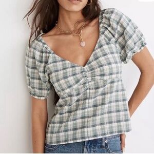 Madewell Plaid Puff Sleeve Top